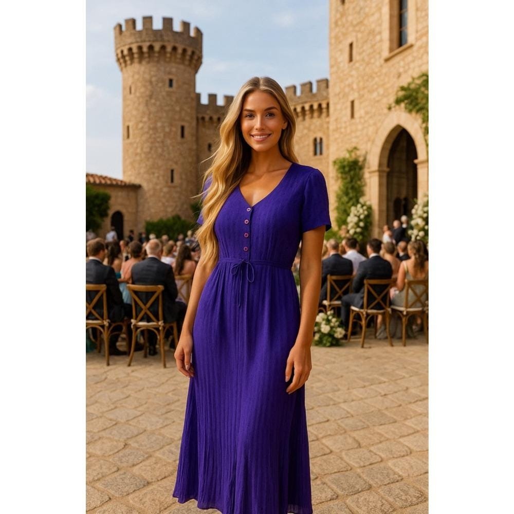 Vintage Button Front Maxi Dress Purple Plaza South L Romantic Wedding Elegant